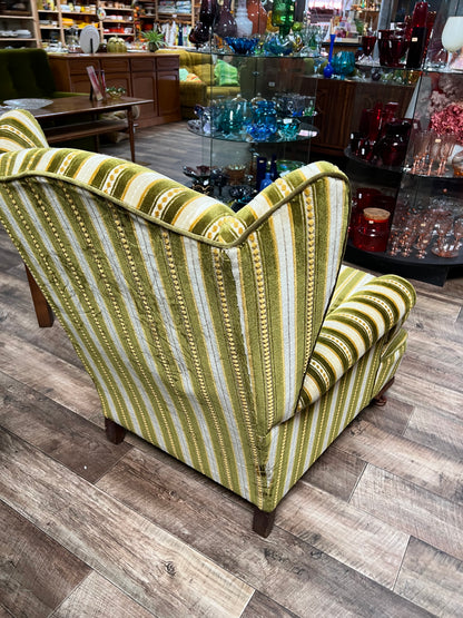 2.Green stripe wingback chair