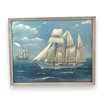 Nautical Boat Print in White Frame by Laurence Dunn – Deep Sea Windjammer & Mercator Sailing Ships