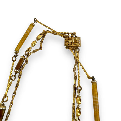 Gold Metal and glass Bead 3 String necklace