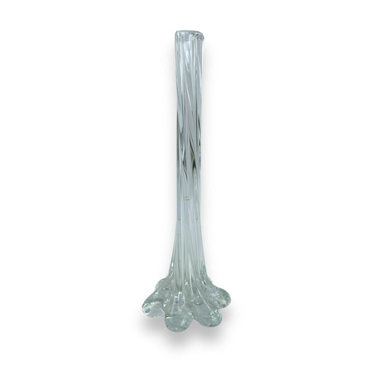 Elephant Foot Bud Vase, Elegant Twisted Ribbed Neck, Vintage Glass