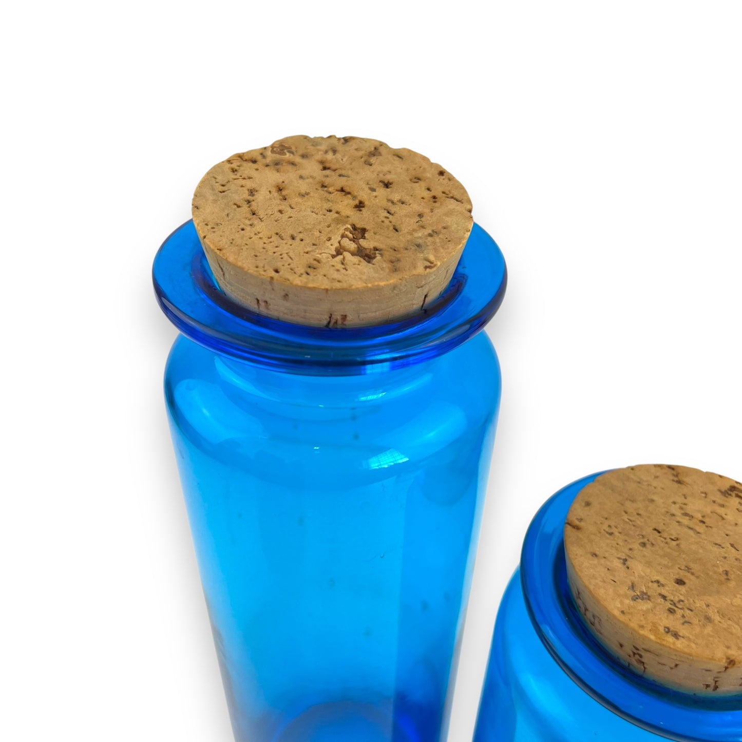 Blue glass jar set of 2 with cork lids