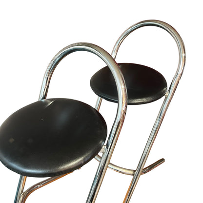 Pair of Chrome & Black Vinyl Bar Stools