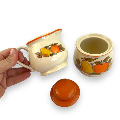 Sugar Pot & creamer set with fruit design