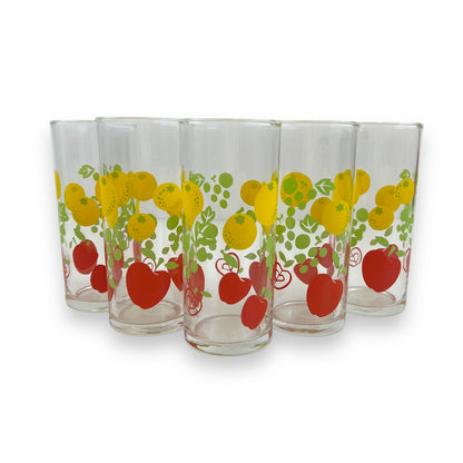 Colourful Apples & Lemons patterned glass set of 5