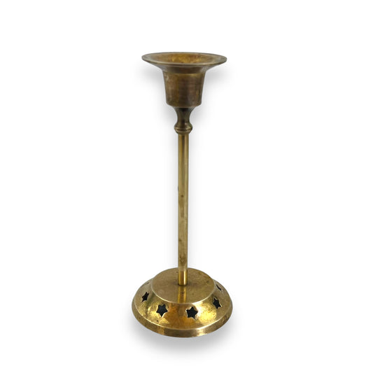 Brass Candlestick Holder with star cut outs around base
