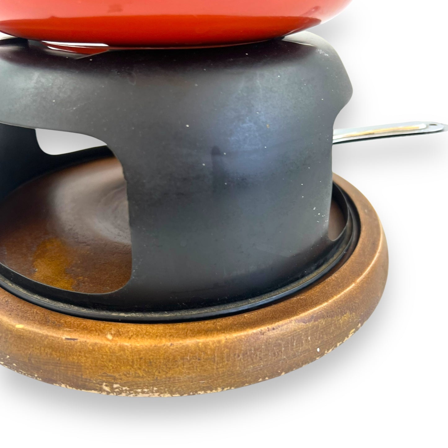 Orange Fondue Set with Wooden Handle and Base