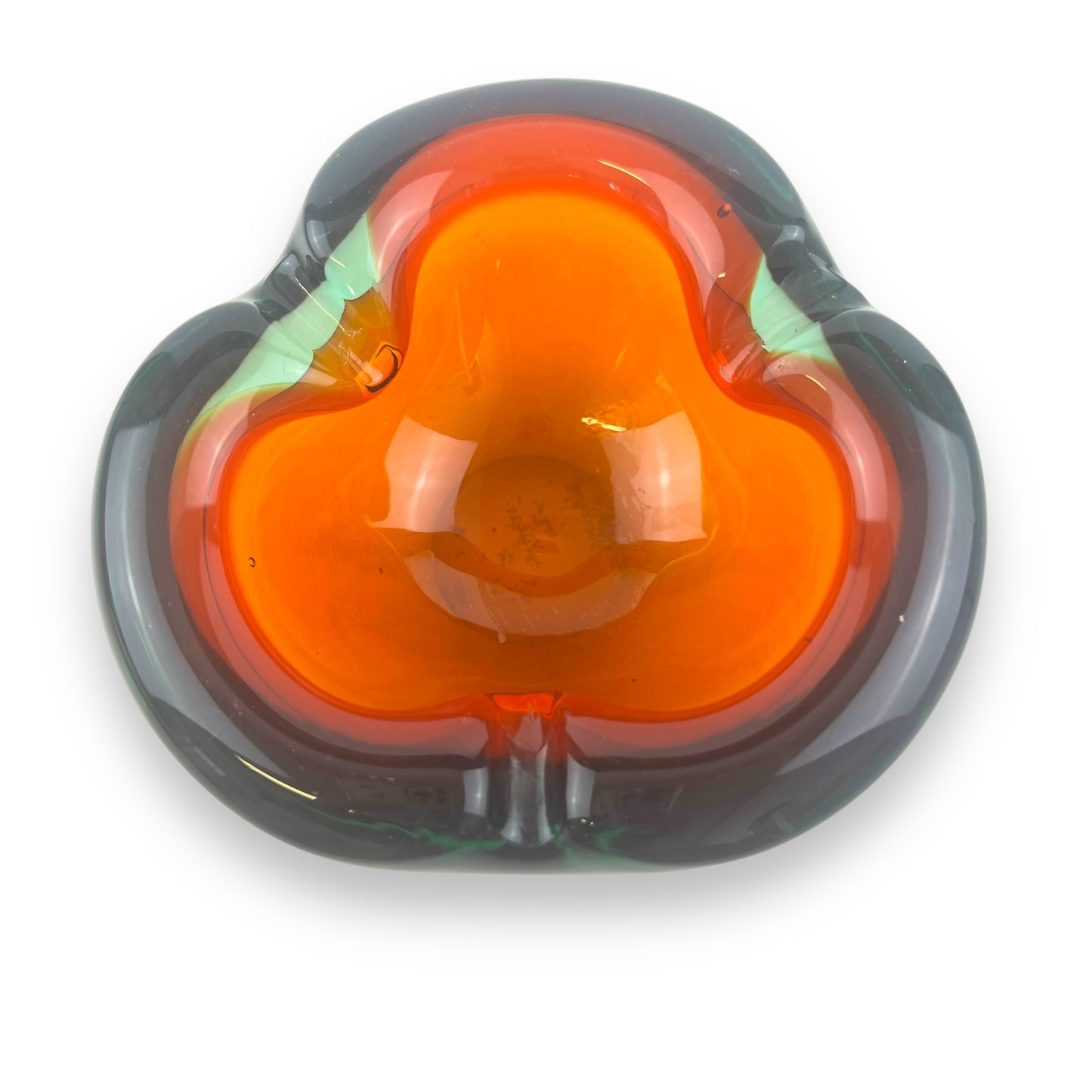 Orange, Red & Green Art Glass Ashtray