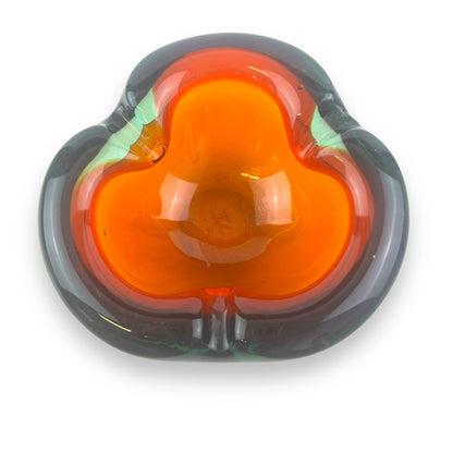Orange, Red & Green Art Glass Ashtray