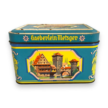 Vintage tin can Haeberlein Butcher Nuremberg gingerbread turquoise