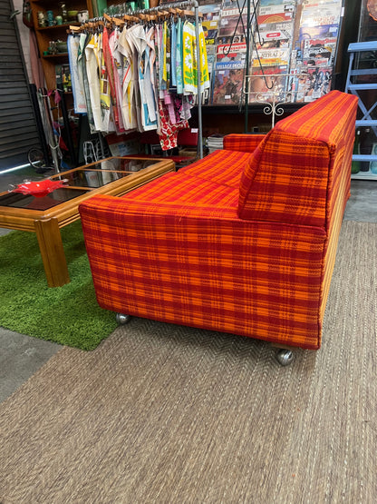 1970s Simmons Hide-A-Bed Sofa in Original Orange Plaid Upholstery