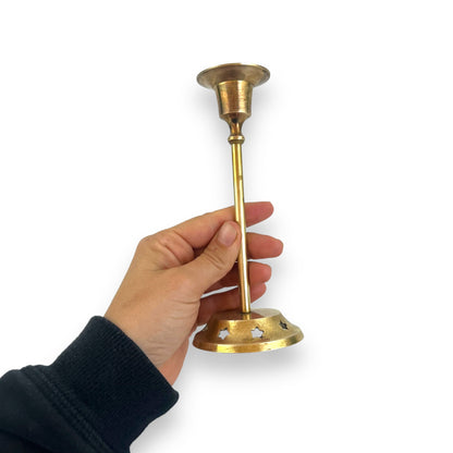Brass Candlestick Holder with star cut outs around base