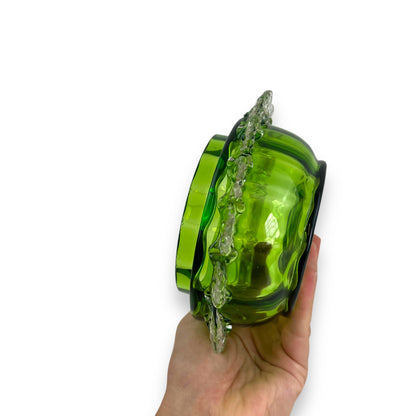 Green glass bowl dish with clear frill edge