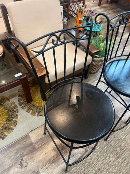 Set of 3 Black Vintage Wrought Iron Bar Stools