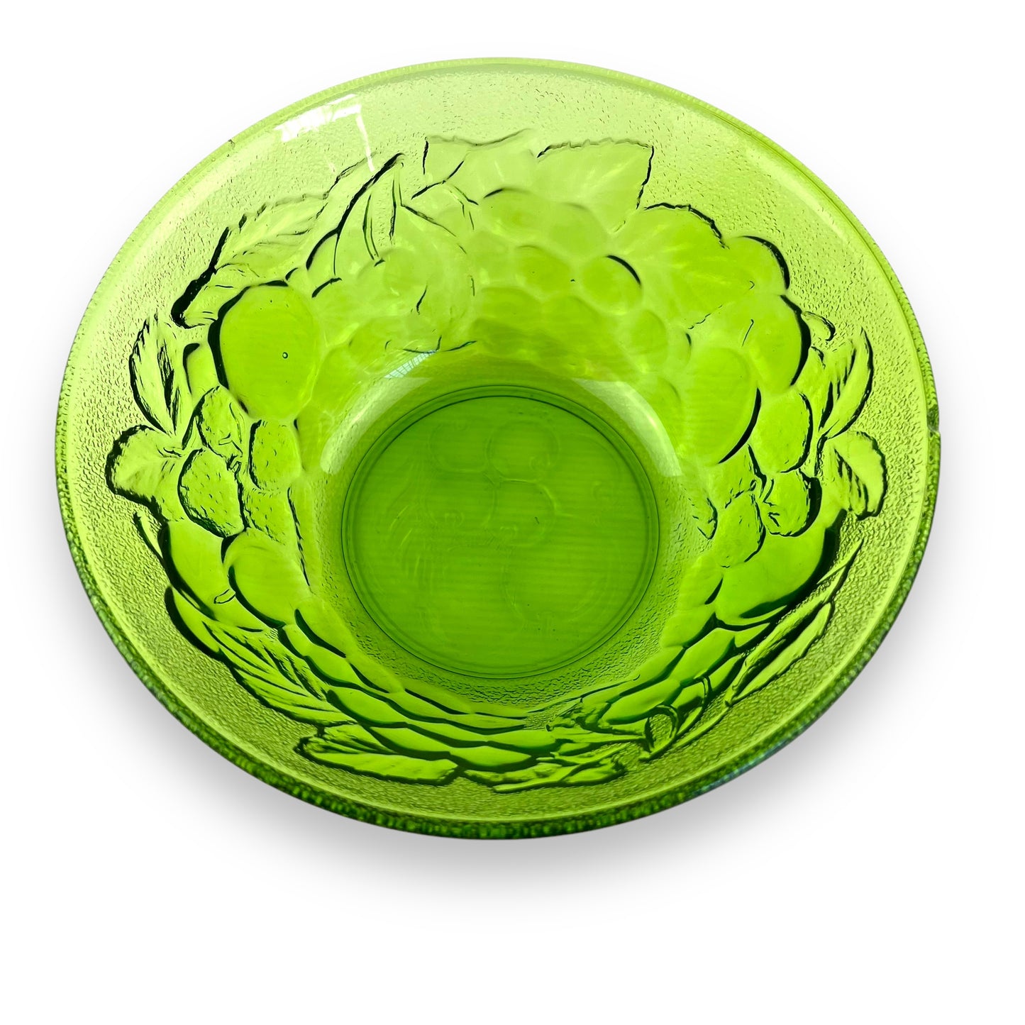 Green Glass Fruit Pattern Bowl