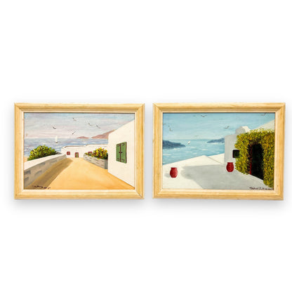 Oceanside villa painting set of 2 framed