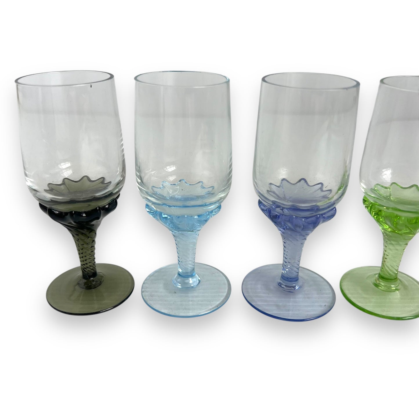 Set of 5 Vintage Dessert Wine Glasses | Coloured Glass Stemware