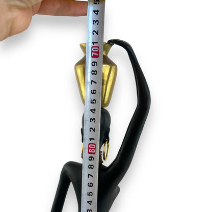 Karl Hagenauer Standing African Woman Brass Sculpture - Gold Skirt & Basket