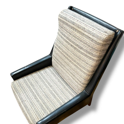 Fler ‘Flerclub’ High Back Armchair – Mid-Century Modern, Vinyl & Striped Fabric, Teak Base