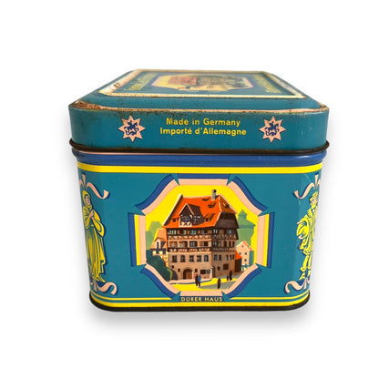 Vintage tin can Haeberlein Butcher Nuremberg gingerbread turquoise