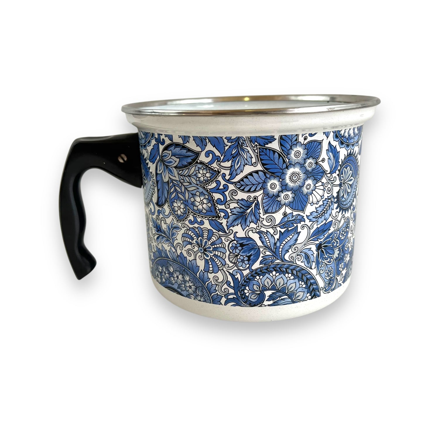 Blue Paisley Pattern Fancipan Enamelware cooking pot with handle - no lid