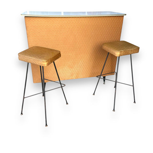 Retro Bar & Stool Set – Gold Vinyl