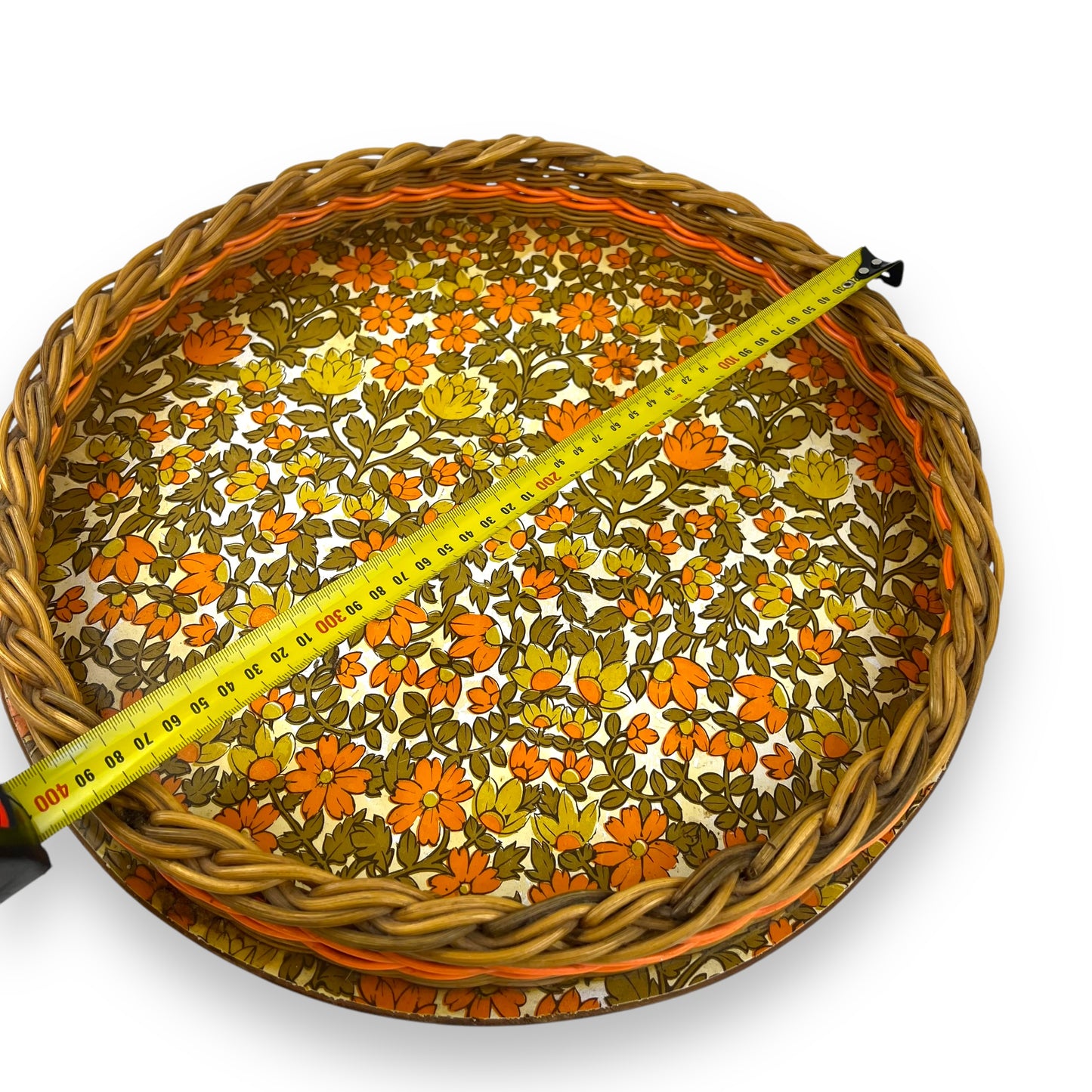 Orange flower round cane tray