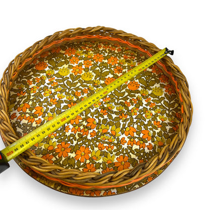 Orange flower round cane tray