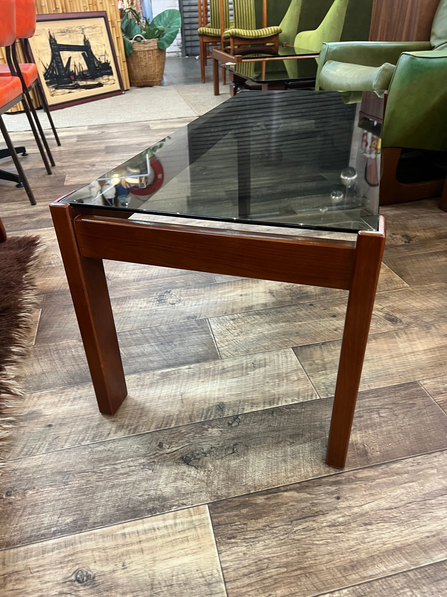 Mid-Century Timber & Smoked Glass Coffee Table