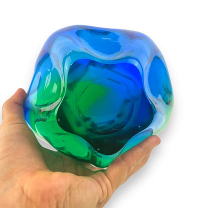 Blue and Green Art Glass handkerchief vase