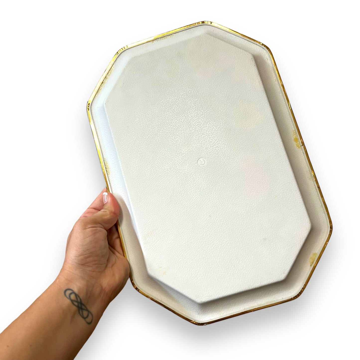 Floral Gold-Toned Metal Serving Tray - Vibrant Flower Pattern, Octagonal Shape