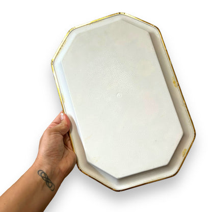 Floral Gold-Toned Metal Serving Tray - Vibrant Flower Pattern, Octagonal Shape
