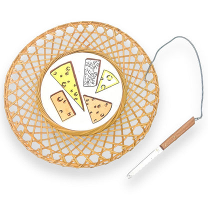 Cane cheese plate with cheese tile and knife