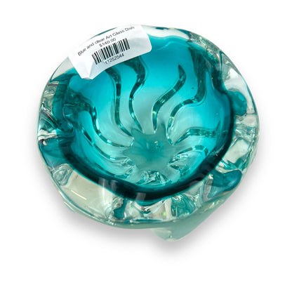 Blue and clear Art Glass Dish
