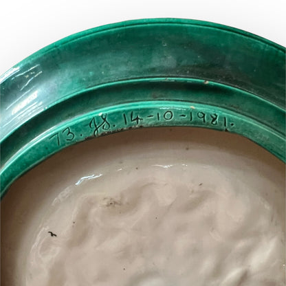 Green Glazed Ceramic Ashtray — Large Retro Decorative Plate