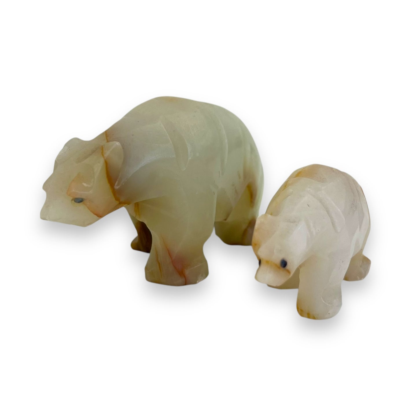 Onyx stone mother bear and cub handcarved statue set