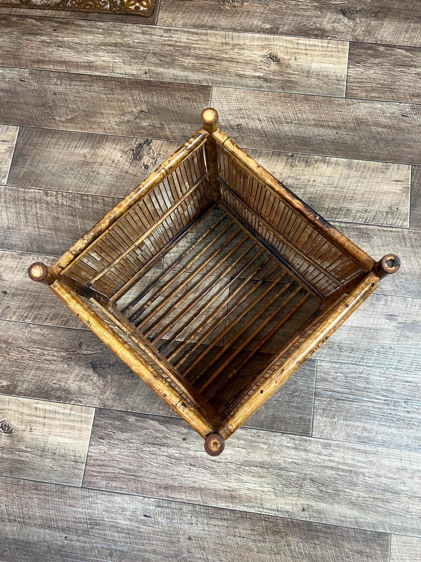 Tortoiseshell Cane Plant Basket / Bamboo Planter Holder