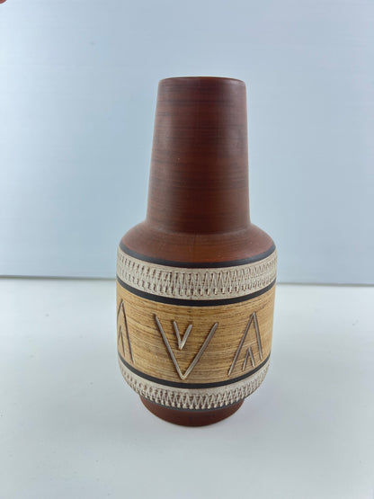 West German Pottery Vase – Brown Patterned with Handle 347/20