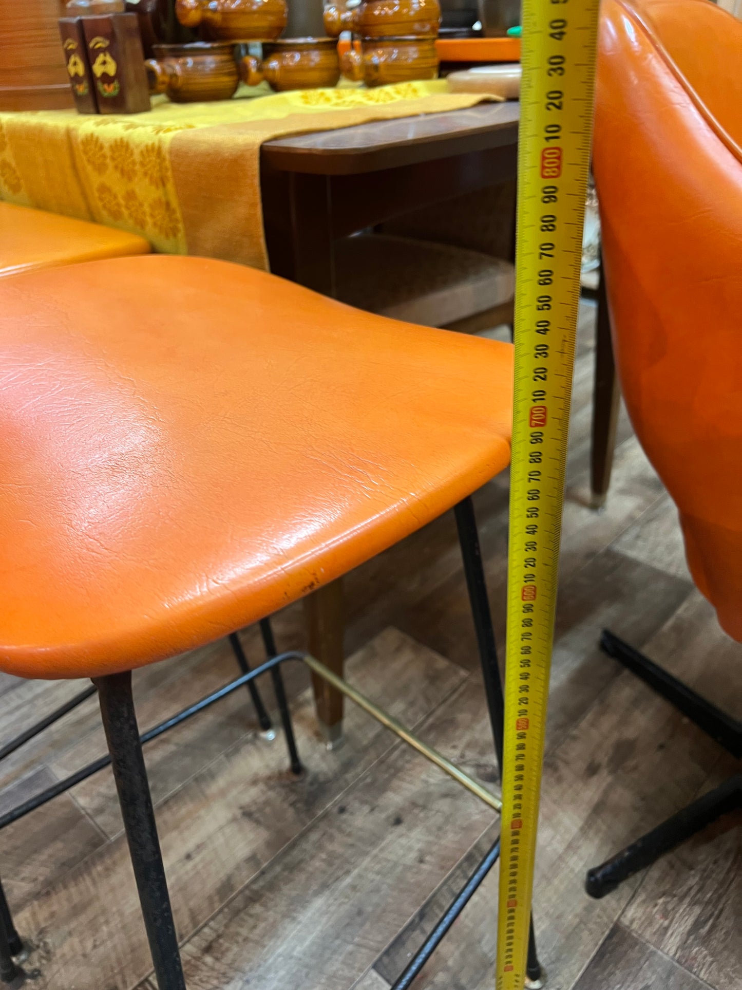 Orange Vinyl Bar Stools – Set of 3