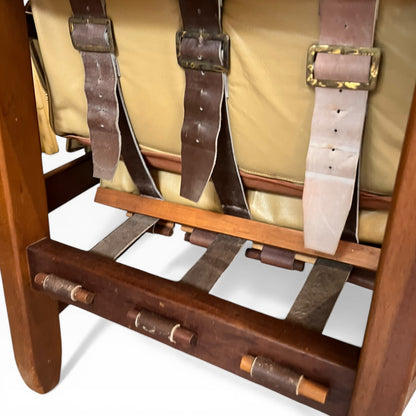 Fentoro Mid-Century Armchair with Strap Suspension & Deerhide Upholstery