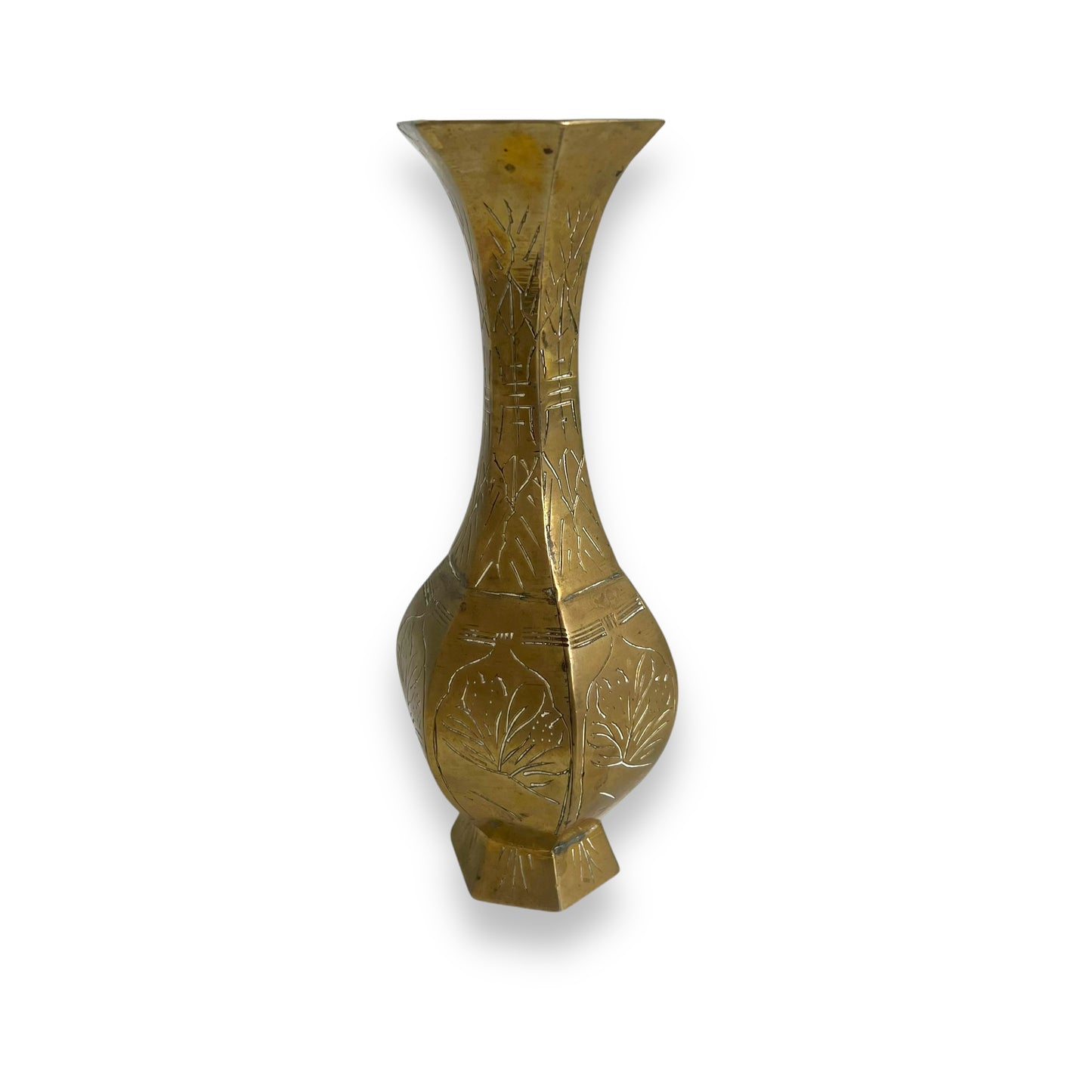 Hexagon shape brass small vase