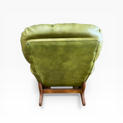 Olive Green Vinyl Lounge Armchair with Timber Sleigh Base