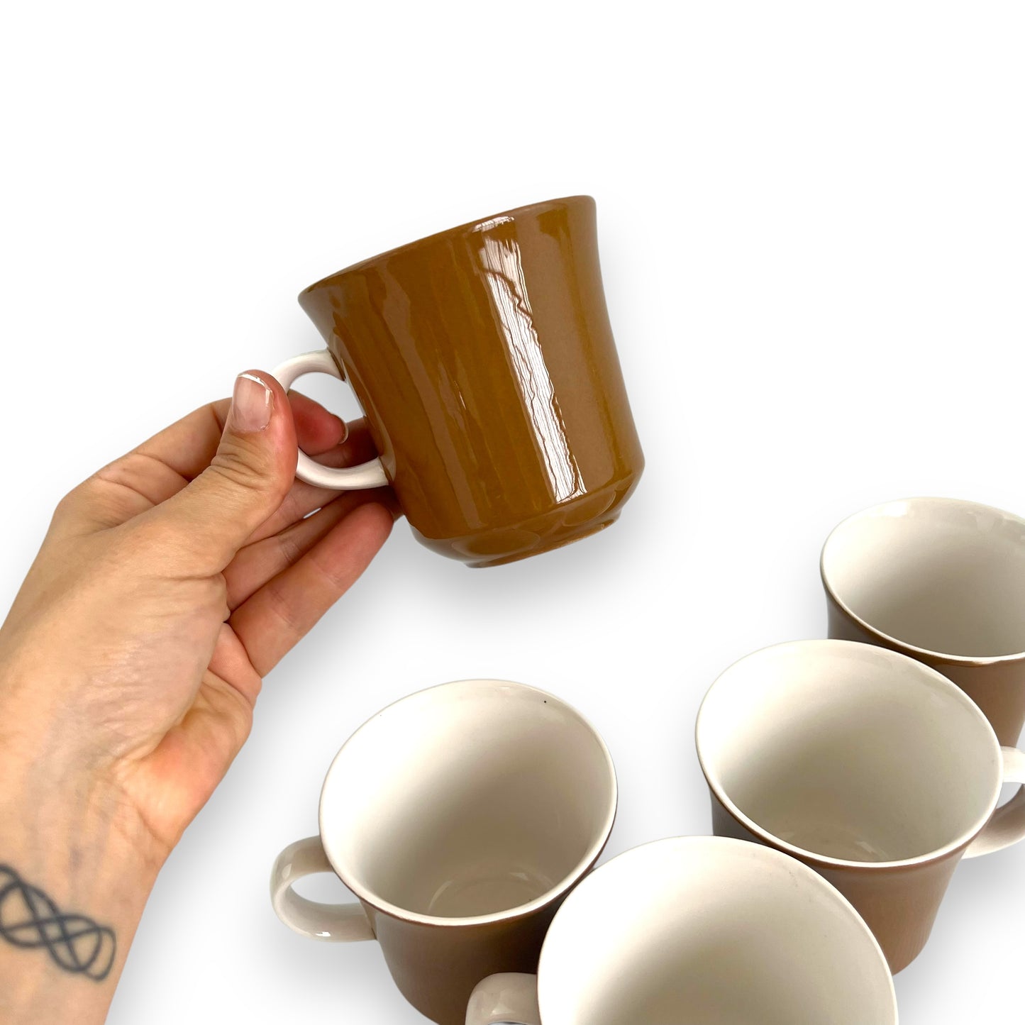Mikasa  Brown Teacups x5 "Eastwood D1874" Cera-Stone, Made in Japan