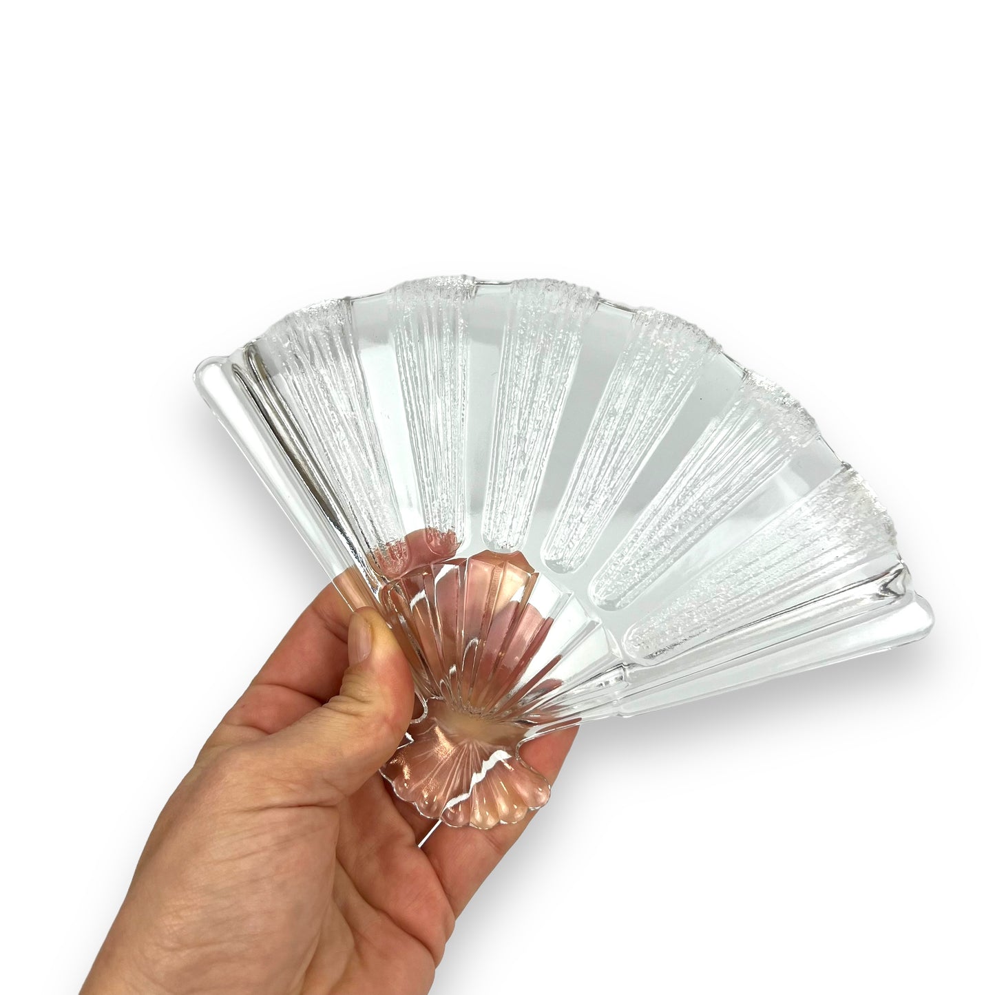 Clear glass fan trinket dish
