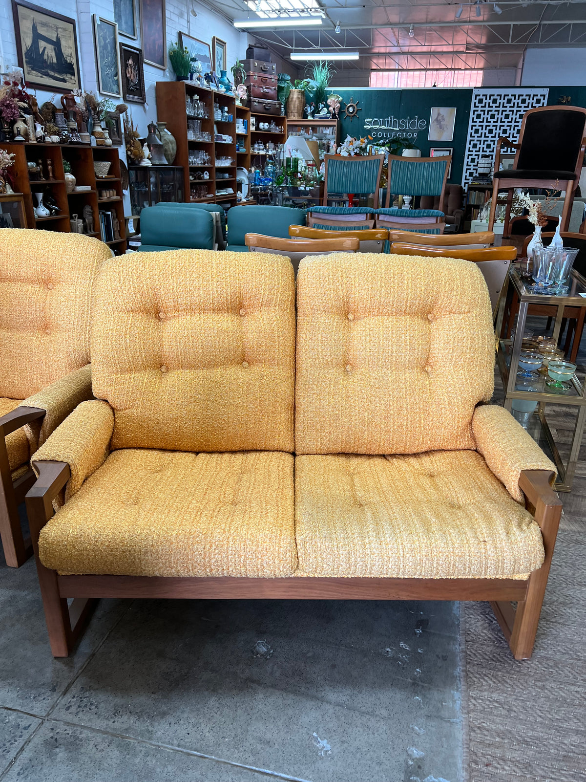 Mustard Yellow Bouclé Two-Seater Lounge