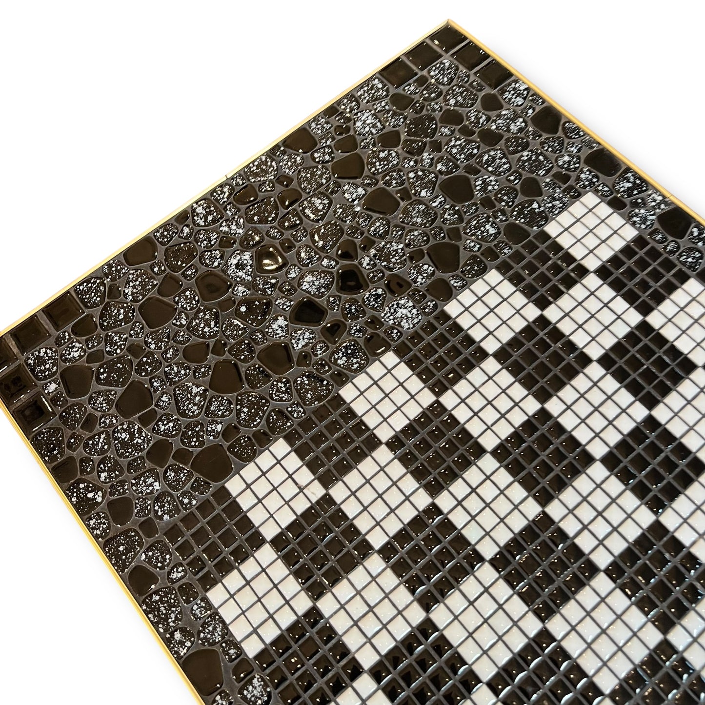 Black & White Mosaic Tile Coffee Table with Tapered Legs