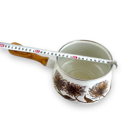 Brown Flower Enamel Fondue Pot with wooden handle