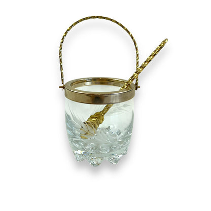 Ice Bucket with Gold Handle & Tongs – Etched Glass Barware