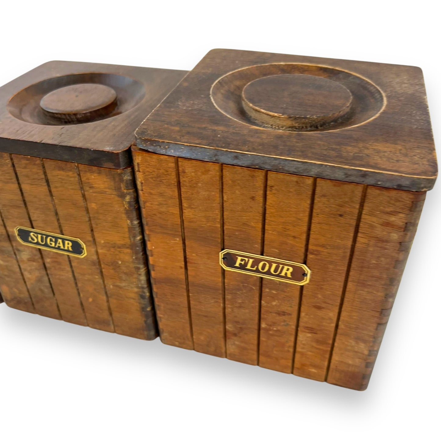 Wooden Kitchen Canister Set - Flour, Sugar, Coffee & Tea