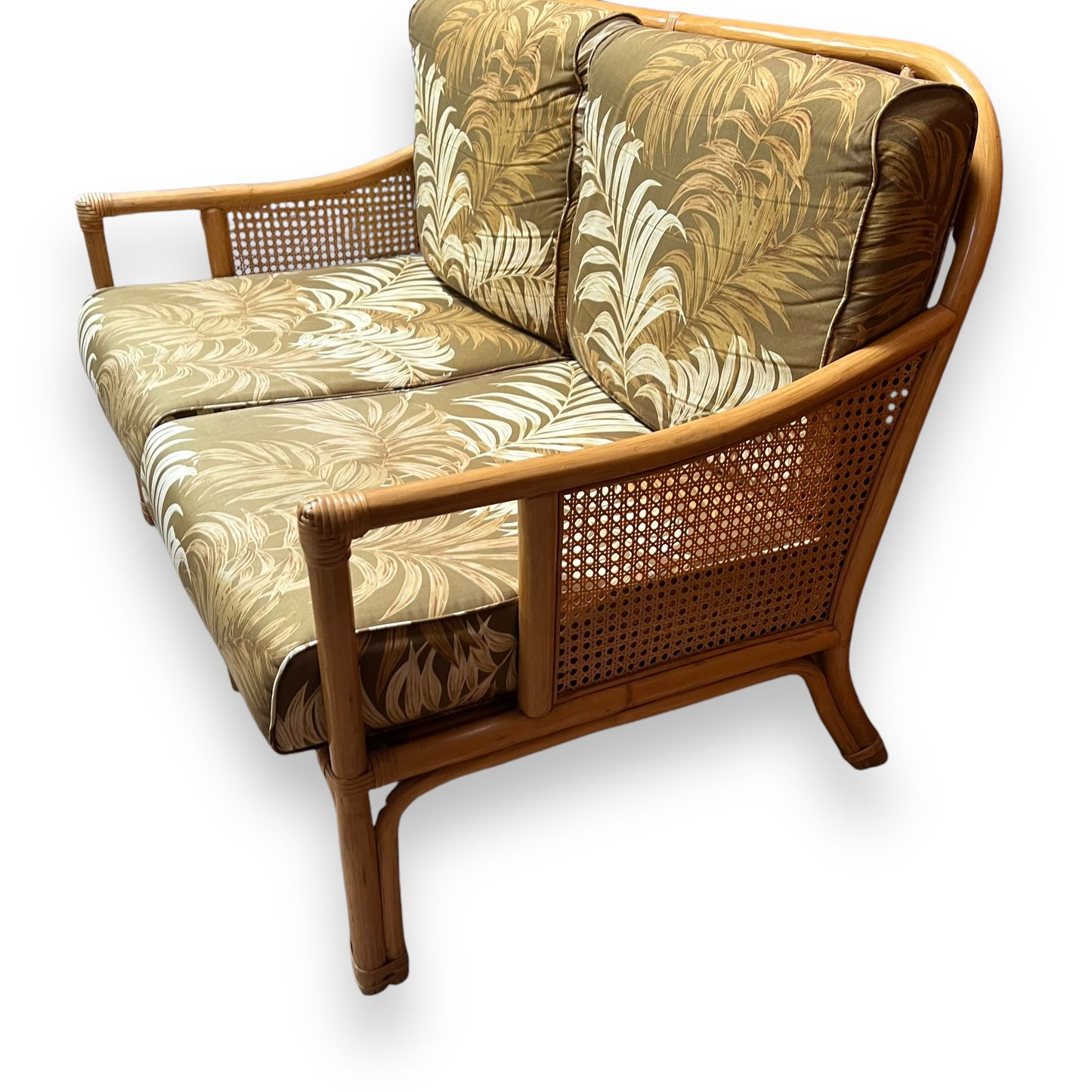 Cane Two Seater Lounge Palm Pattern Upholstery