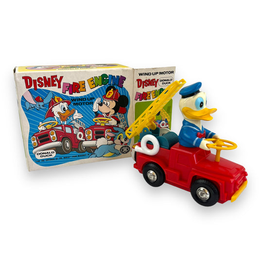 Disney Wind-Up Donald Duck Fire Engine Toy - Original Box - Collectible Japan Toy